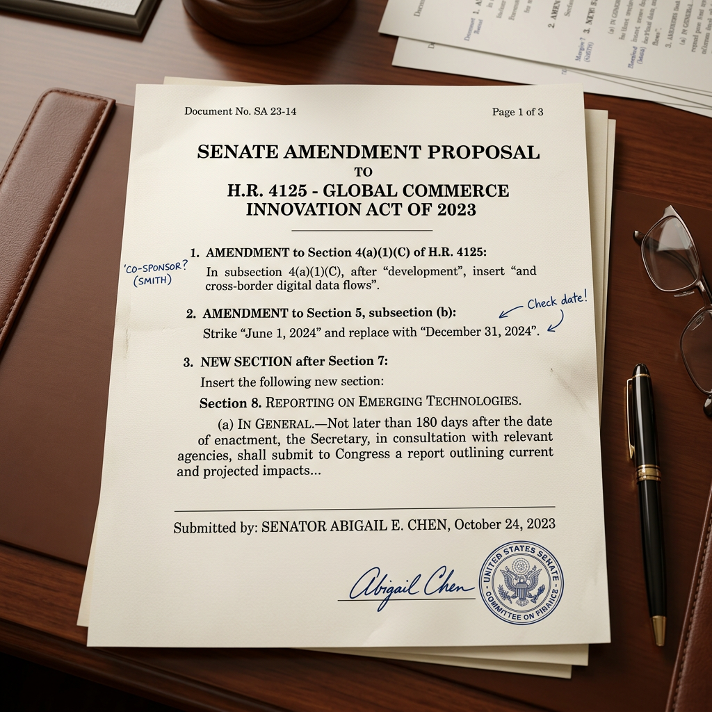 Senate amendment proposal document with handwritten notes and signature
